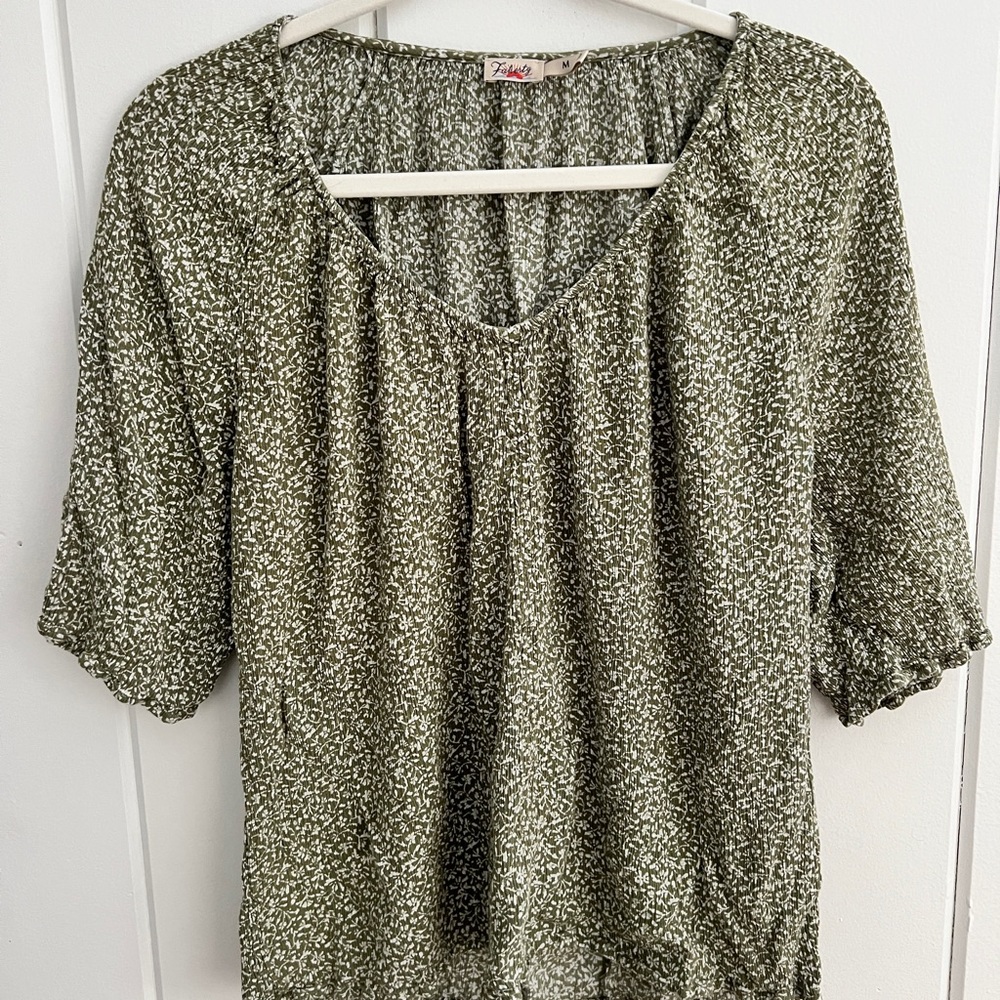 Faherty Olive Floral Blouse